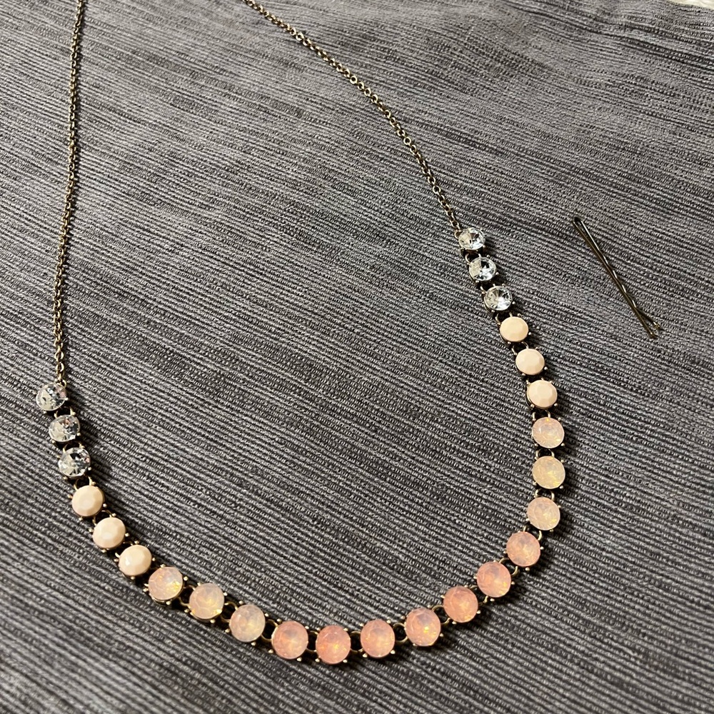 Loft sparkly necklace in pink gradient crystals, mid to long length